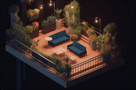 新加坡金沙空中花园夜景迷你的阳台花园插画