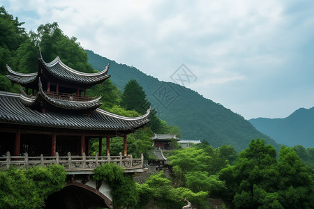 古老青城山建筑背景图片