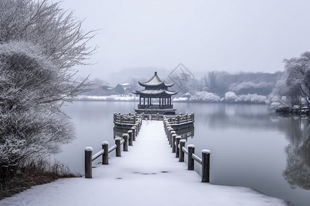 冬天复古公园雪景图片
