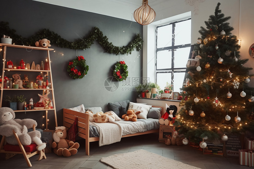 圣诞节装饰的房间图片