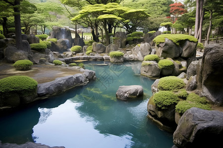 日式假山水背景