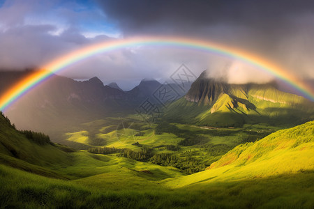 山谷间的彩虹背景图片