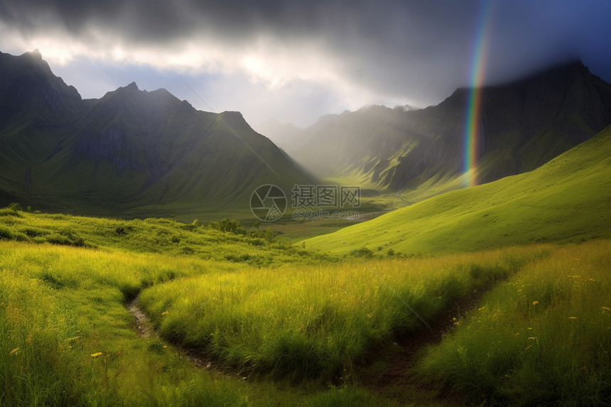 山谷间美丽的彩虹图片