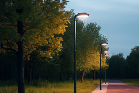 傍晚公园的路灯背景图片