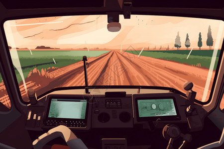 卡车驾驶室农作物播种的季节插画