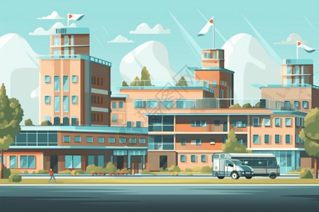 社区医院乡村医院为社区提供医疗服务插画