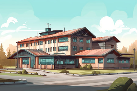 社区医院提供医疗服务的乡村医院插画