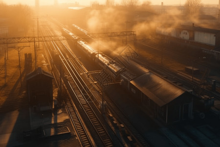 日出时间段的火车站高清图片