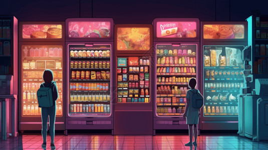 自动售货机上面有各种各样的零食背景图片