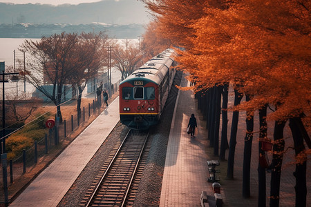 秋天城市中的火车图片