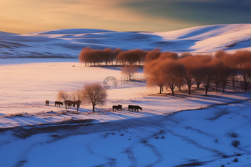 冬天草原雪地高原风景图片