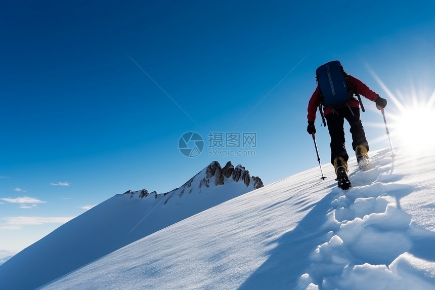 登山者到达雪山图片