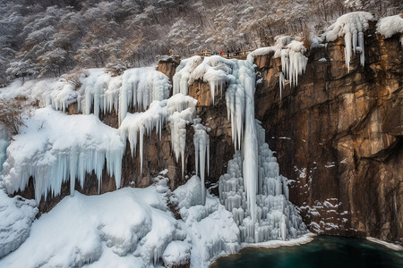 冬季冰冻瀑布景观图片