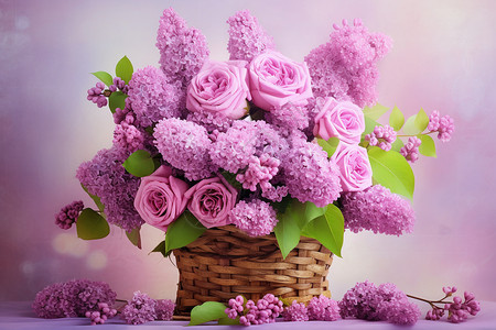 粉色花朵花篮装饰背景图片