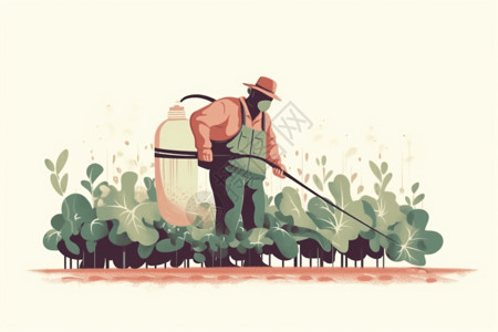 农药瓶一个穿着装备口罩的农民插画