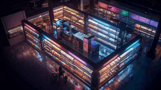 商街夜景现代城市全自动便利店设计图片