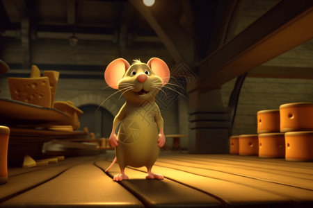 卡通米老鼠站在地板上的老鼠插画