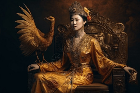 金色华丽翅膀图案身穿金色长袍的美女设计图片