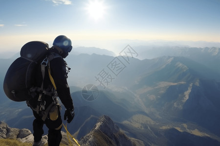 站在山顶的跳伞运动员图片