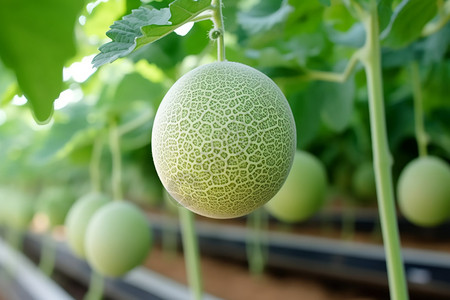 新鲜绿宝甜瓜农场里的哈密瓜背景