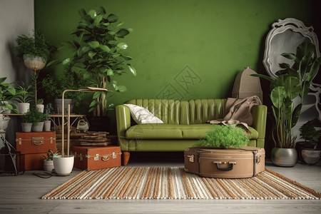 绿色植物的客厅背景图片