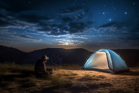夜晚露营的帐篷背景图片