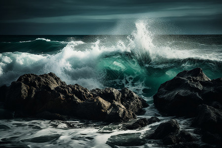 海浪撞击海岸图片