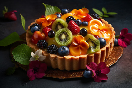 蓝莓塔蛋糕美味的水果塔背景