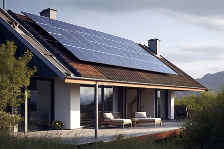 屋顶上的太阳能电板图片