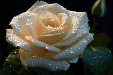 带有露珠的白色玫瑰图片