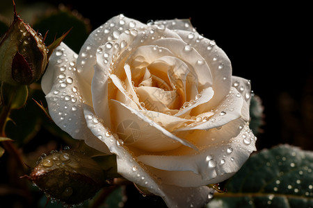 带有露珠的白玫瑰背景图片