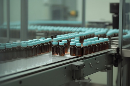 棕色药瓶工厂流水线的药瓶背景