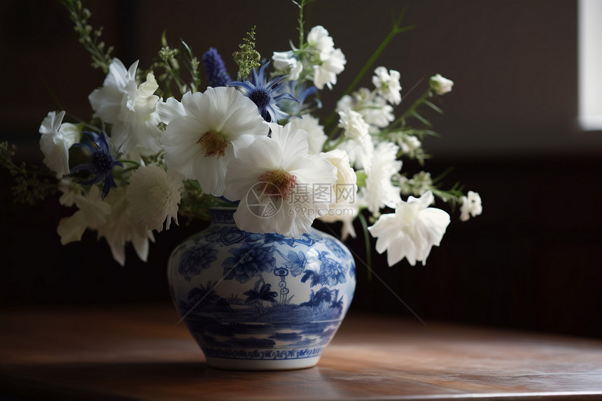 瓷器花瓶中美丽的鲜花图片