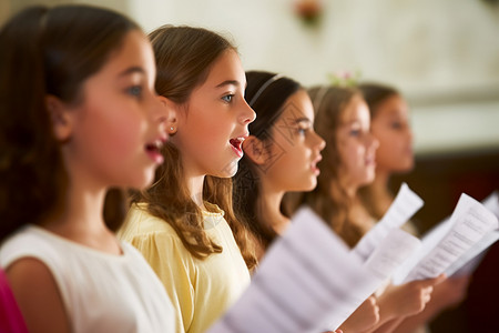 上音乐课女孩学生在教室练习歌唱背景