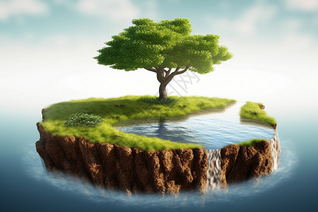 溪流瀑布生态岛屿设计图片