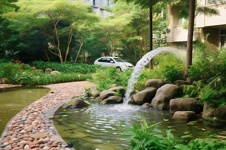 小喷泉现代宁静庭院背景