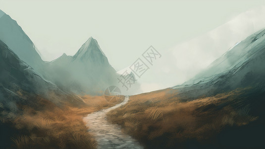 笼罩薄雾的山脉风景图片