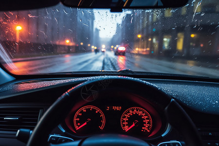 湿雨水汽车内景特写设计图片