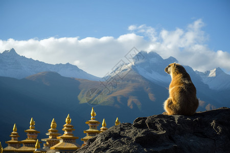 坐在山上的土拨鼠图片