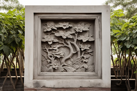 砖艺术园林石雕艺术背景