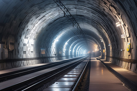 灯火通明的地铁隧道高清图片