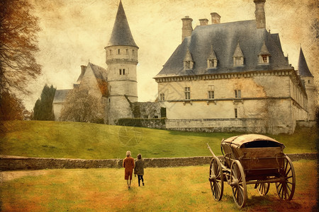 中世纪马车和城堡图片