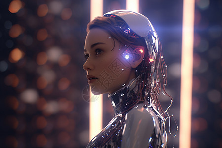特写镜头女性的虚拟AI女性机器人背景