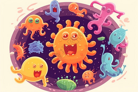 免疫细胞卡通病毒细菌卡通插画插画