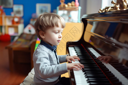 国外的小男孩学习钢琴背景图片
