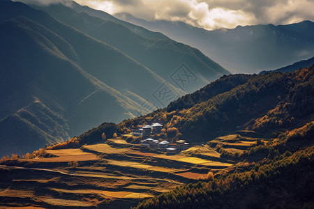 梯田傍晚风景图片