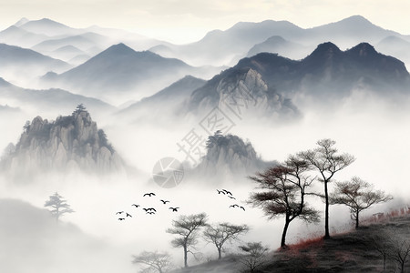 大好河山中国画背景图片