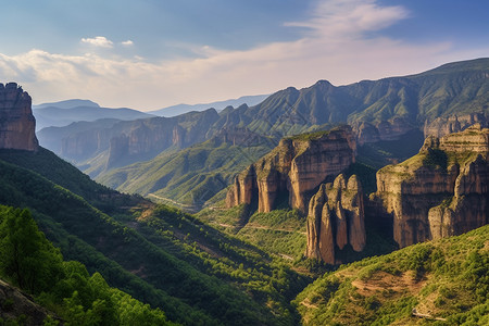 大川远处的高山背景