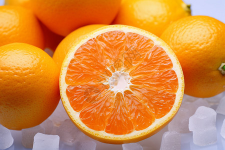 切开的橙片新鲜的甜橙背景