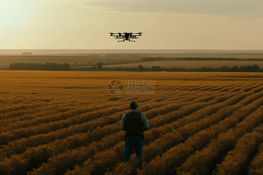 农民操作无人机图片